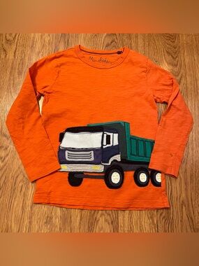 Mini Boden Bright Orange Long-Sleeve Tee with Dump Truck Applique Lift Flap